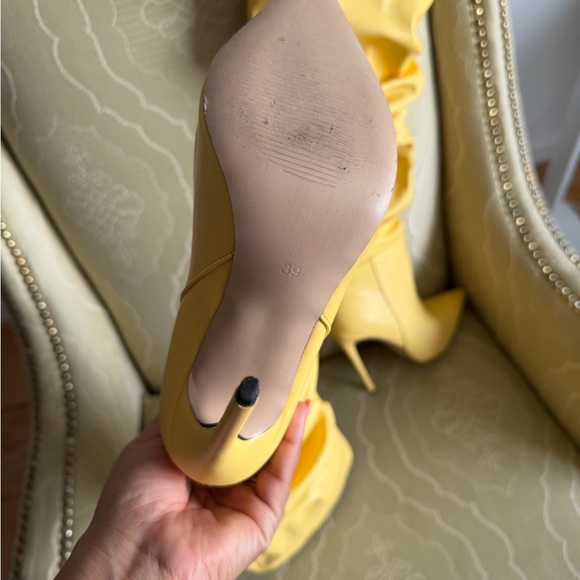 Yellow Slouchy Knee-High Stiletto Boots - Women's Fashion Boot - Picture 4 of 6